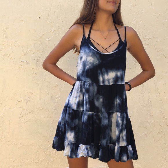 Brandy Melville Dresses & Skirts - Brandy Melville | Tie Dye Jada Indigo Ruffle Dress